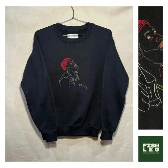 For the Culture | Embroidered Marvin Gaye Crewneck Sweatshirt - Black / Sz S - Picture 1 of 6